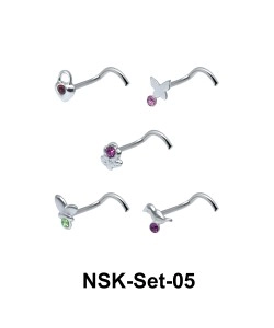 5 Silver Nose Stud Sets NSK-SET-05